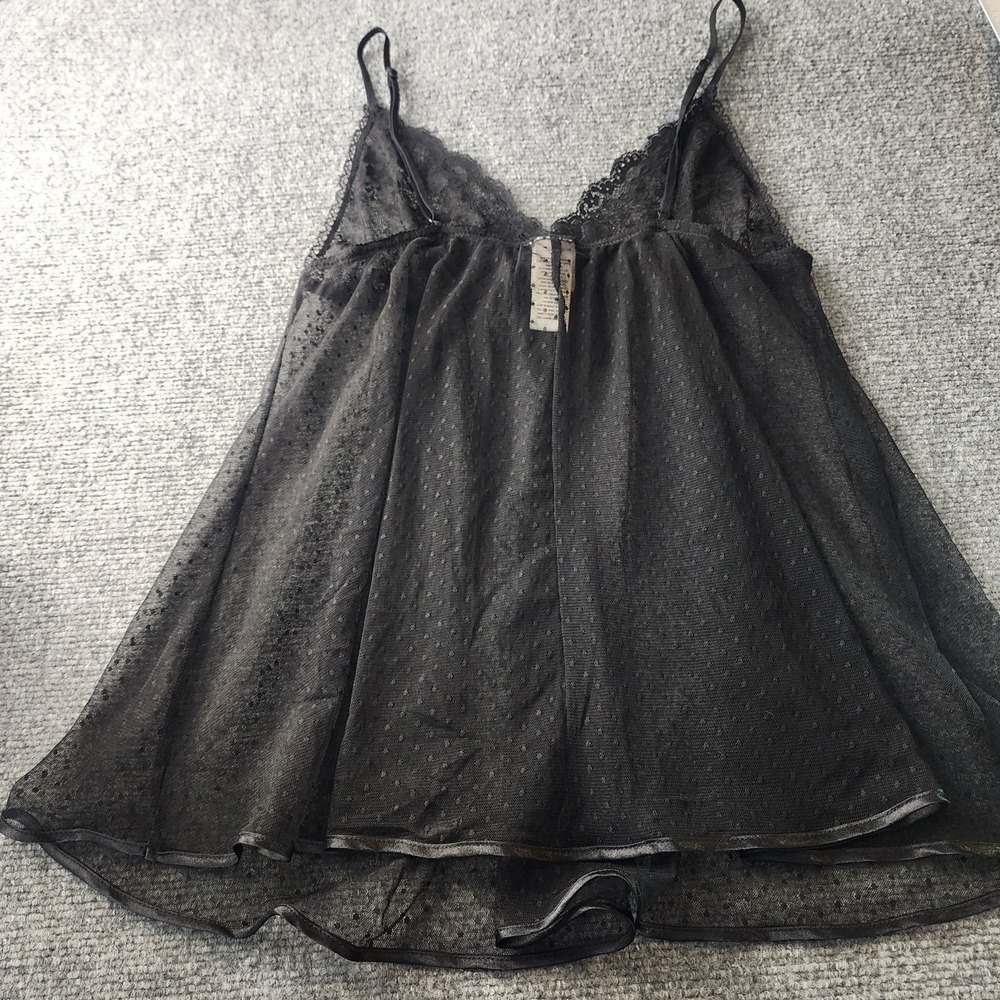 In Bloom by Jonquil Babydoll L Black Sheer Lace Mesh Polka Dot Nightie Lingerie‎